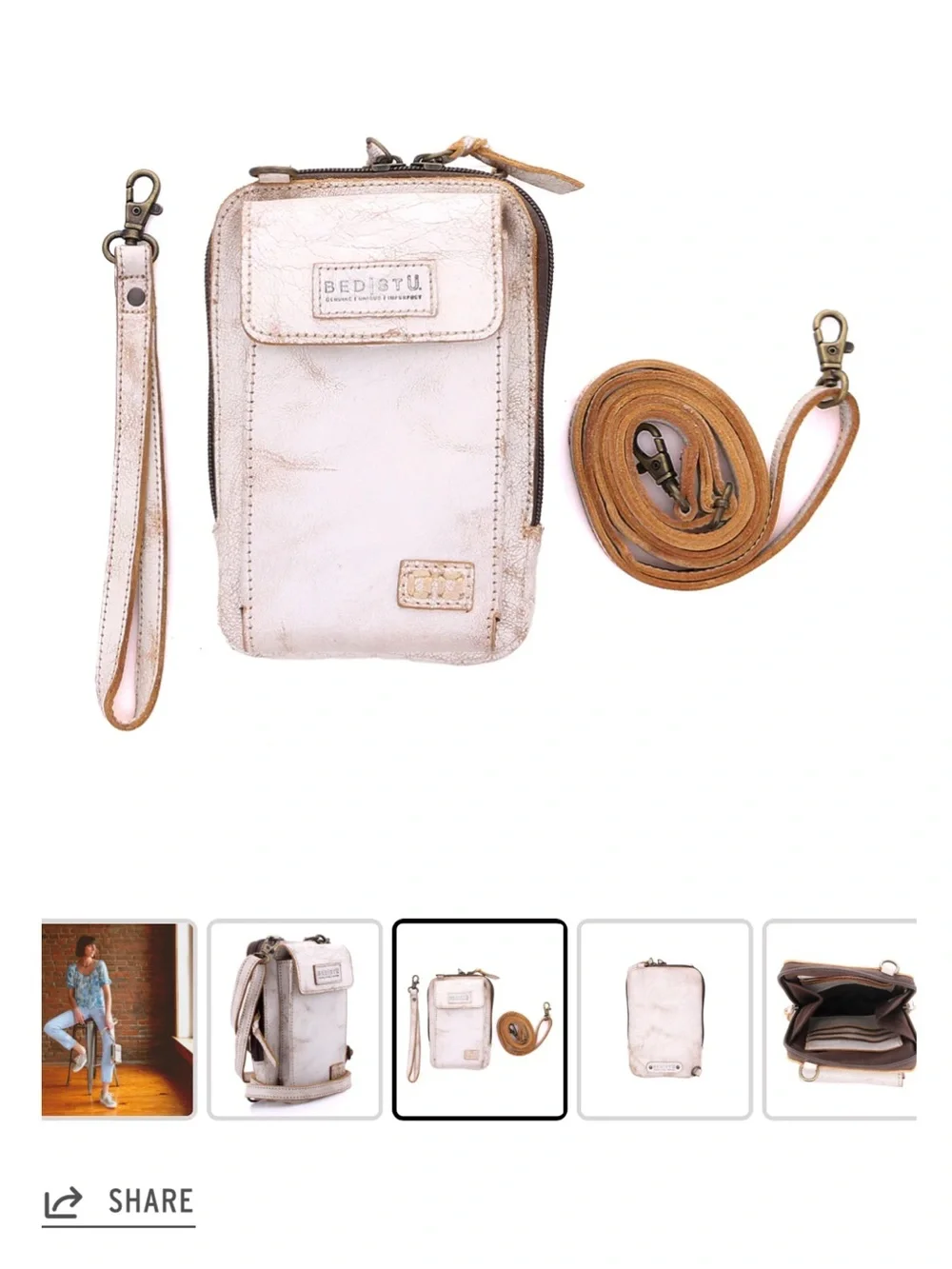 BED|STU Metallic Cream Crossbody Phone Holster with Gold Trim